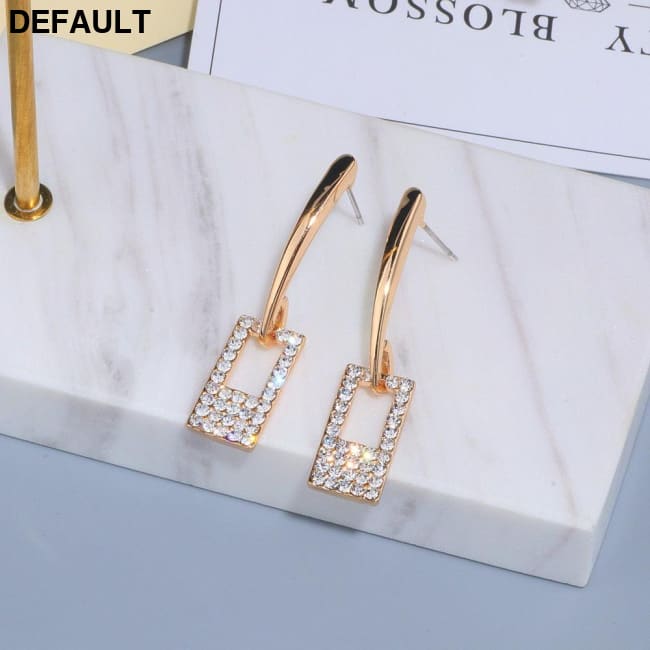 Luxury Classic Gold Color Long Crystal Earring Brincos Simple Geometric Square Drop Earrings Sterling Silver