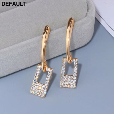 Luxury Classic Gold Color Long Crystal Earring Brincos Simple Geometric Square Drop Earrings Sterling Silver