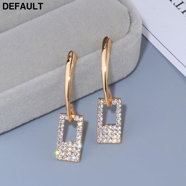 Luxury Classic Gold Color Long Crystal Earring Brincos Simple Geometric Square Drop Earrings Sterling Silver