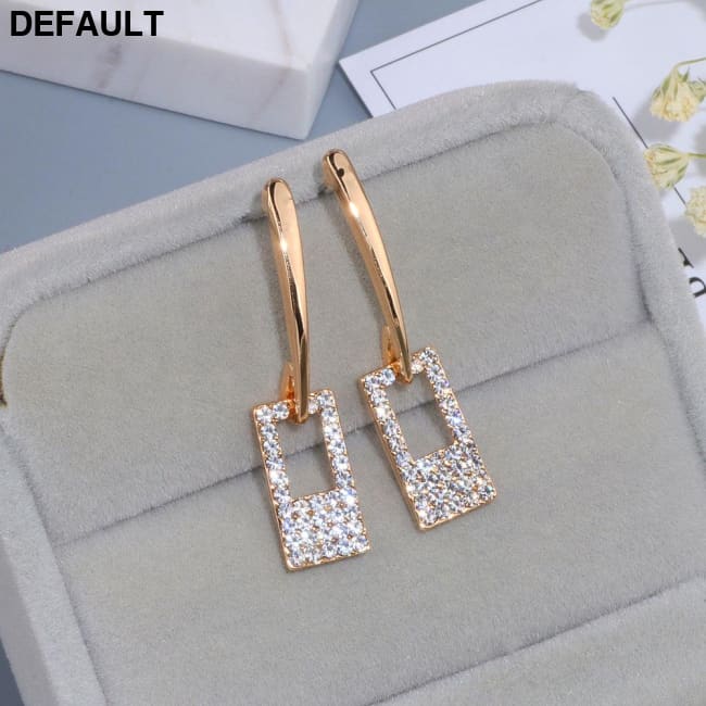 Luxury Classic Gold Color Long Crystal Earring Brincos Simple Geometric Square Drop Earrings Sterling Silver