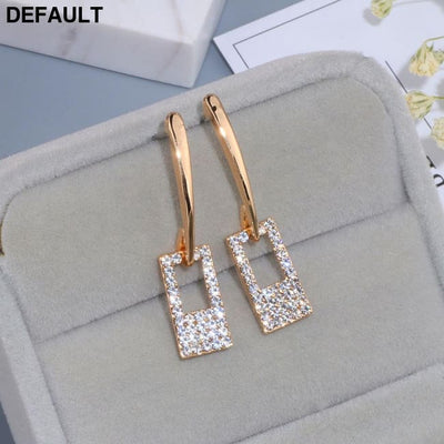 Luxury Classic Gold Color Long Crystal Earring Brincos Simple Geometric Square Drop Earrings Sterling Silver