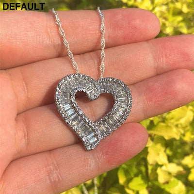 Luxury Heart Shaped White Full Faux Diamond Zircon Women’s Pendant Necklace; Romantic Gift Valentine’s Day Sterling