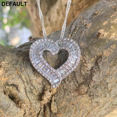 Luxury Heart Shaped White Full Faux Diamond Zircon Women’s Pendant Necklace; Romantic Gift Valentine’s Day Sterling