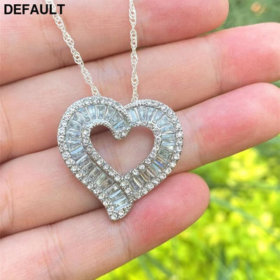 Luxury Heart Shaped White Full Faux Diamond Zircon Women’s Pendant Necklace; Romantic Gift Valentine’s Day Sterling