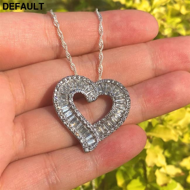 Luxury Heart Shaped White Full Faux Diamond Zircon Women’s Pendant Necklace; Romantic Gift Valentine’s Day Sterling
