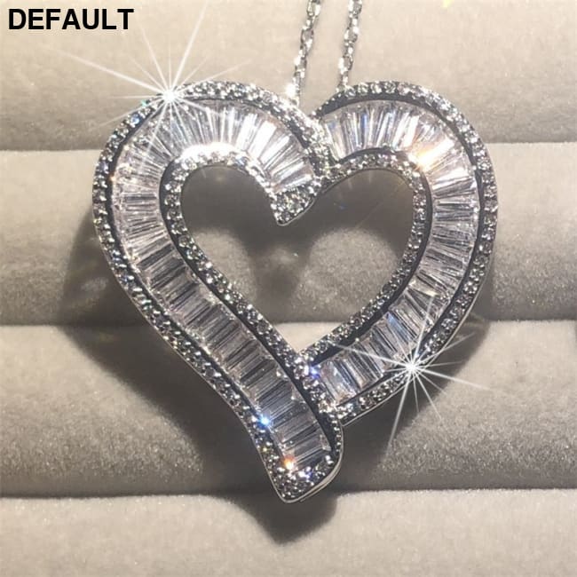 Luxury Heart Shaped White Full Faux Diamond Zircon Women’s Pendant Necklace; Romantic Gift Valentine’s Day Sterling