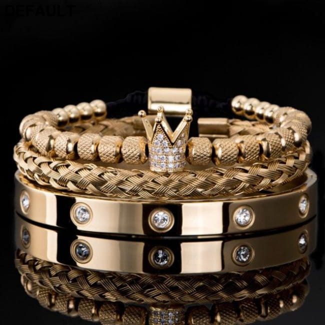 Luxury Micro Pave CZ Crown Roman Royal Charm Men Bracelets Gold Set Crystals