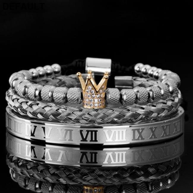 Luxury Micro Pave CZ Crown Roman Royal Charm Men Bracelets Silver God NM