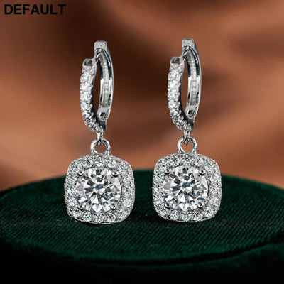 Luxury Solid Platinum PT950 Women’s moissanite diamond earrings luxury square WHITE Sterling Silver Earrings