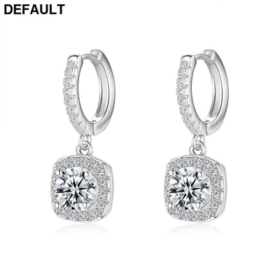 Luxury Solid Platinum PT950 Women’s moissanite diamond earrings luxury square WHITE Sterling Silver Earrings