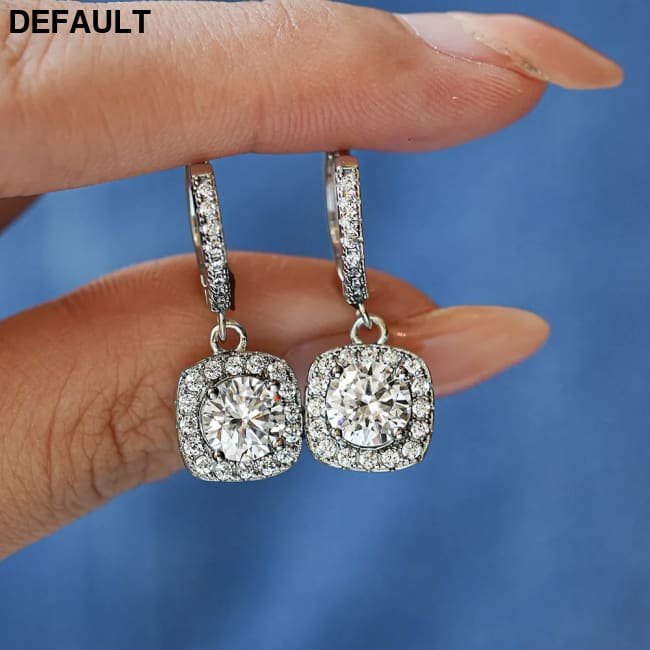 Luxury Solid Platinum PT950 Women’s moissanite diamond earrings luxury square WHITE Sterling Silver Earrings