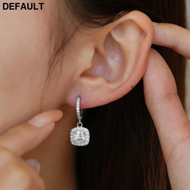 Luxury Solid Platinum PT950 Women’s moissanite diamond earrings luxury square WHITE Sterling Silver Earrings