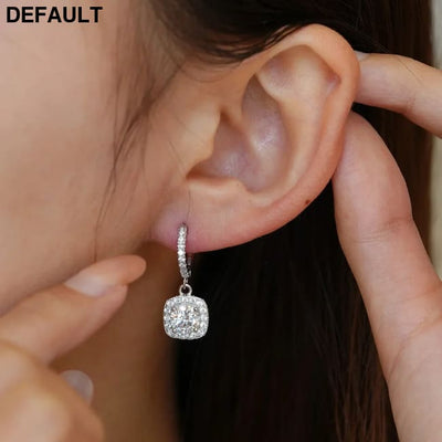 Luxury Solid Platinum PT950 Women’s moissanite diamond earrings luxury square WHITE Sterling Silver Earrings