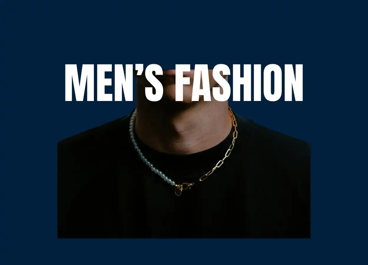 A man wearing a black shirt and a pearl and gold chain necklace