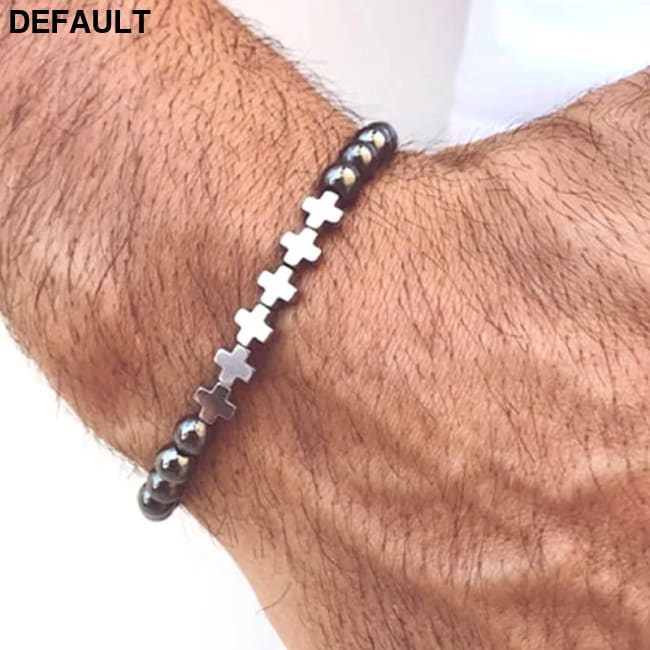 Men Bracelet Natural Black Hematite Beaded Handmade Women Cross Stone Diffuser Bracelets Jewelry Gifts hematite