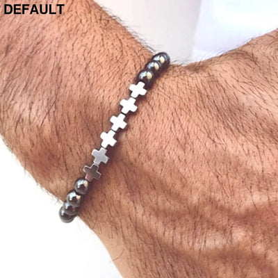 Men Bracelet Natural Black Hematite Beaded Handmade Women Cross Stone Diffuser Bracelets Jewelry Gifts hematite