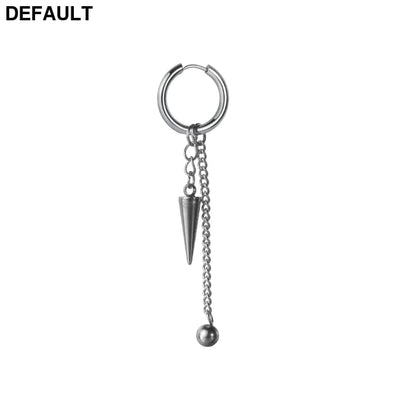 Men Retro Black Long Tassel Chain Punk Earrings Hiphop Spike Rivet Ear Studs For Women Gothic Party Jewelry 99E7