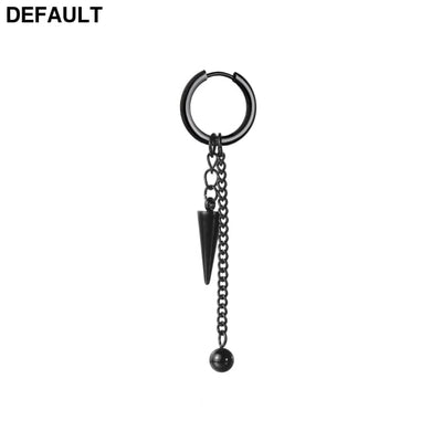 Men Retro Black Long Tassel Chain Punk Earrings Hiphop Spike Rivet Ear Studs For Women Gothic Party Jewelry 99E8