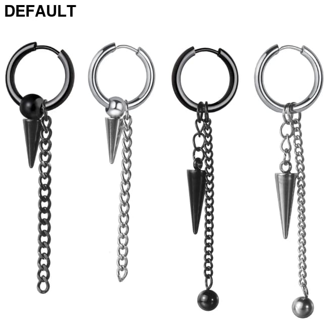 Men Retro Black Long Tassel Chain Punk Earrings Hiphop Spike Rivet Ear Studs For Women Gothic Party Jewelry