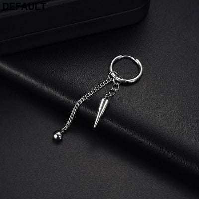 Men Retro Black Long Tassel Chain Punk Earrings Hiphop Spike Rivet Ear Studs For Women Gothic Party Jewelry