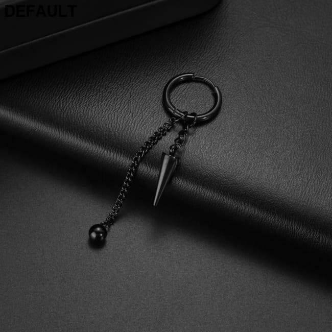 Men Retro Black Long Tassel Chain Punk Earrings Hiphop Spike Rivet Ear Studs For Women Gothic Party Jewelry