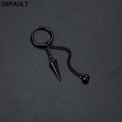 Men Retro Black Long Tassel Chain Punk Earrings Hiphop Spike Rivet Ear Studs For Women Gothic Party Jewelry