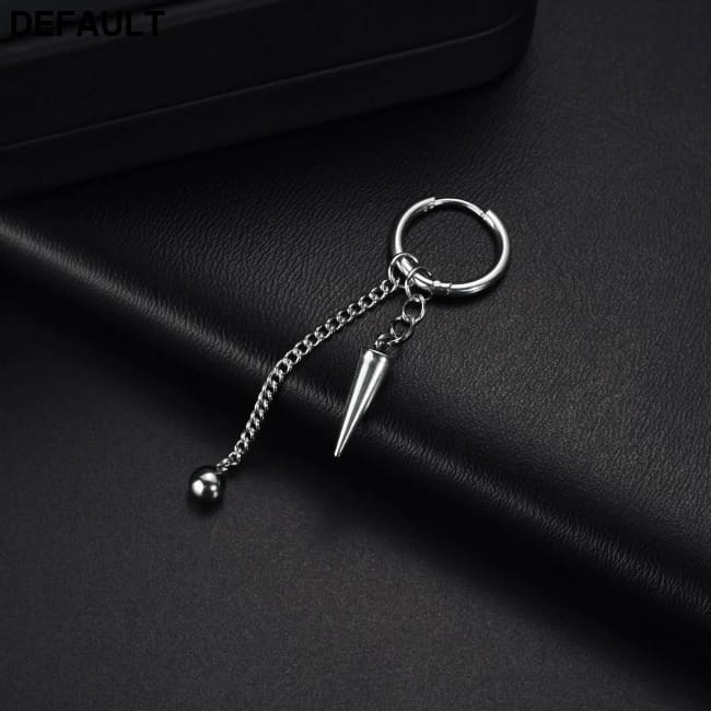 Men Retro Black Long Tassel Chain Punk Earrings Hiphop Spike Rivet Ear Studs For Women Gothic Party Jewelry