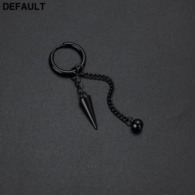 Men Retro Black Long Tassel Chain Punk Earrings Hiphop Spike Rivet Ear Studs For Women Gothic Party Jewelry