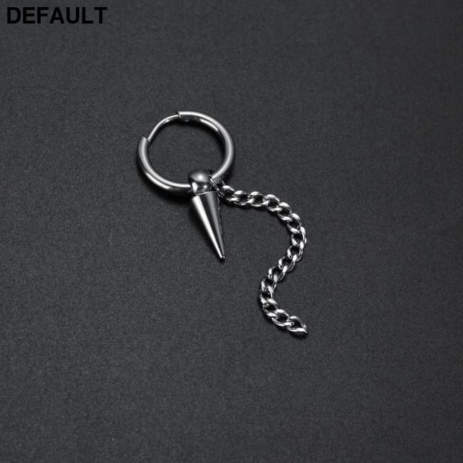 Men Retro Black Long Tassel Chain Punk Earrings Hiphop Spike Rivet Ear Studs For Women Gothic Party Jewelry