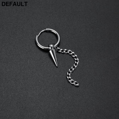 Men Retro Black Long Tassel Chain Punk Earrings Hiphop Spike Rivet Ear Studs For Women Gothic Party Jewelry