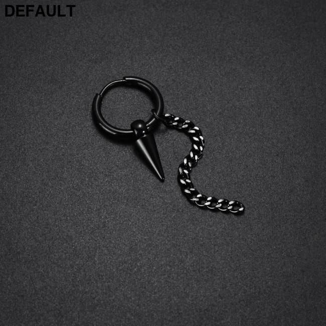 Men Retro Black Long Tassel Chain Punk Earrings Hiphop Spike Rivet Ear Studs For Women Gothic Party Jewelry