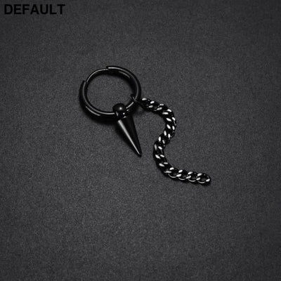Men Retro Black Long Tassel Chain Punk Earrings Hiphop Spike Rivet Ear Studs For Women Gothic Party Jewelry