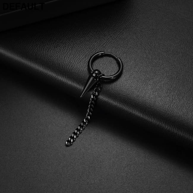 Men Retro Black Long Tassel Chain Punk Earrings Hiphop Spike Rivet Ear Studs For Women Gothic Party Jewelry