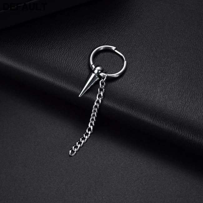 Men Retro Black Long Tassel Chain Punk Earrings Hiphop Spike Rivet Ear Studs For Women Gothic Party Jewelry