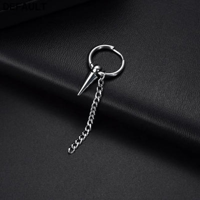 Men Retro Black Long Tassel Chain Punk Earrings Hiphop Spike Rivet Ear Studs For Women Gothic Party Jewelry