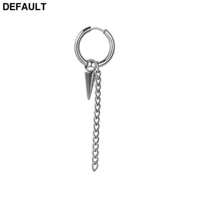 Men Retro Black Long Tassel Chain Punk Earrings Hiphop Spike Rivet Ear Studs For Women Gothic Party Jewelry