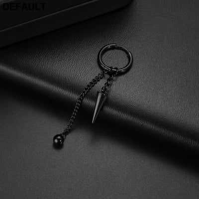 Men Retro Black Long Tassel Chain Punk Earrings Hiphop Spike Rivet Ear Studs For Women Gothic Party Jewelry