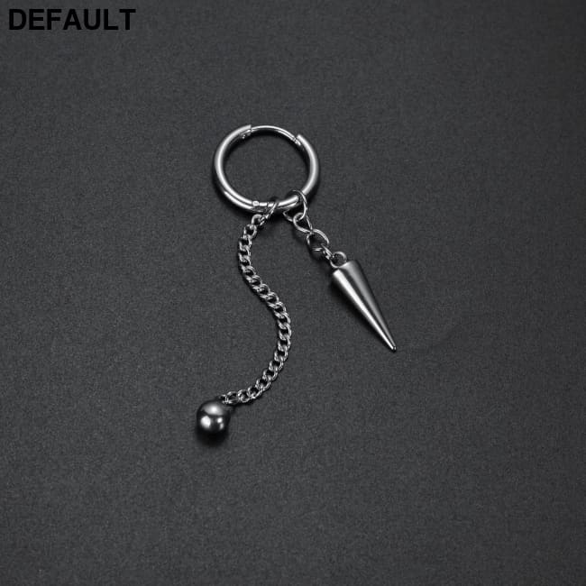 Men Retro Black Long Tassel Chain Punk Earrings Hiphop Spike Rivet Ear Studs For Women Gothic Party Jewelry