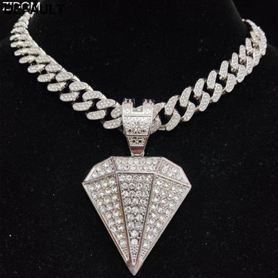 Men Women Hip Hop Iced Out Bling diamonds Pendant Necklace with 13mm Cuban Chain HipHop Necklaces Fashion Charm Jewelry