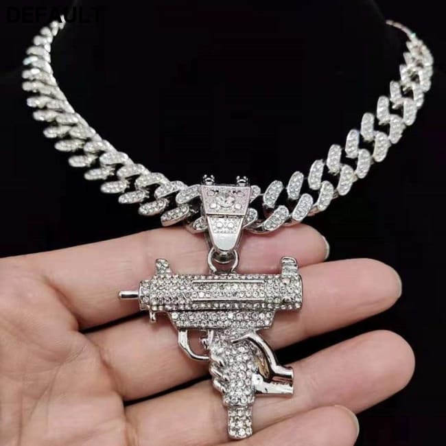 Men Women Hip Hop Iced Out Bling submachine gun Pendant Necklace 13mm Miami Cuban Chain HipHop Necklaces Fashion Charm