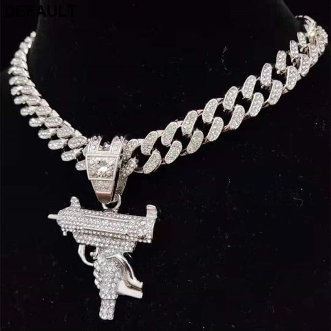 Men Women Hip Hop Iced Out Bling submachine gun Pendant Necklace 13mm Miami Cuban Chain HipHop Necklaces Fashion Charm
