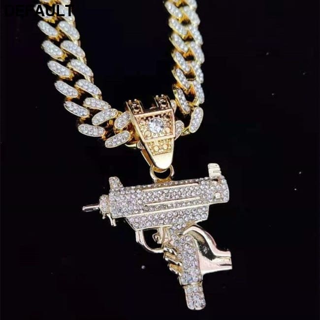 Men Women Hip Hop Iced Out Bling submachine gun Pendant Necklace 13mm Miami Cuban Chain HipHop Necklaces Fashion Charm