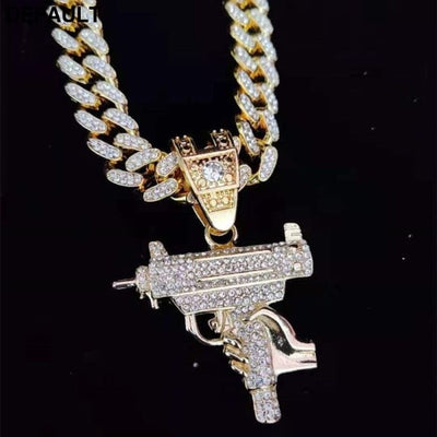 Men Women Hip Hop Iced Out Bling submachine gun Pendant Necklace 13mm Miami Cuban Chain HipHop Necklaces Fashion Charm