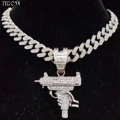 Men Women Hip Hop Iced Out Bling submachine gun Pendant Necklace 13mm Miami Cuban Chain HipHop Necklaces Fashion Charm