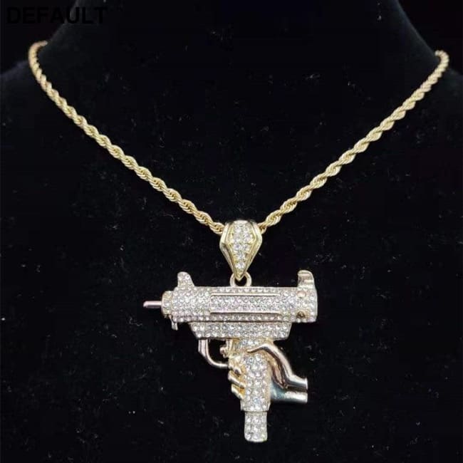 Men Women Hip Hop Iced Out Bling submachine gun Pendant Necklace 13mm Miami Cuban Chain HipHop Necklaces Fashion Charm