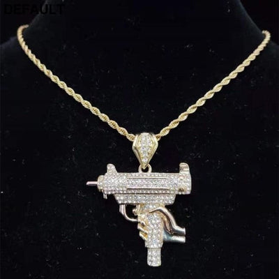 Men Women Hip Hop Iced Out Bling submachine gun Pendant Necklace 13mm Miami Cuban Chain HipHop Necklaces Fashion Charm
