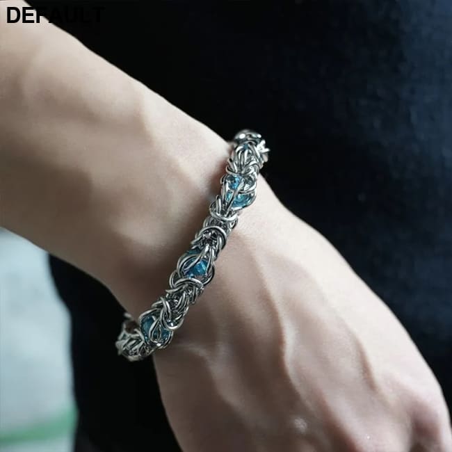 Men’s Bracelet Hip Hop Blue Beads Stainless Steel Chain for Men 01 / 22.5cm / sapphire Bracelets
