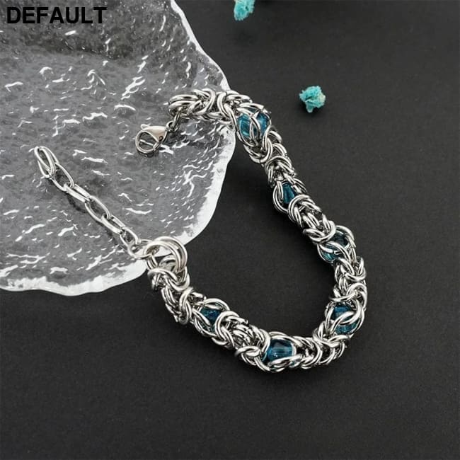 Men’s Bracelet Hip Hop Blue Beads Stainless Steel Chain for Men 01 / 22.5cm / sapphire Bracelets