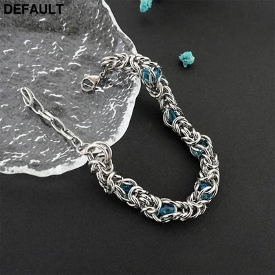 Men’s Bracelet Hip Hop Blue Beads Stainless Steel Chain for Men 01 / 22.5cm / sapphire Bracelets