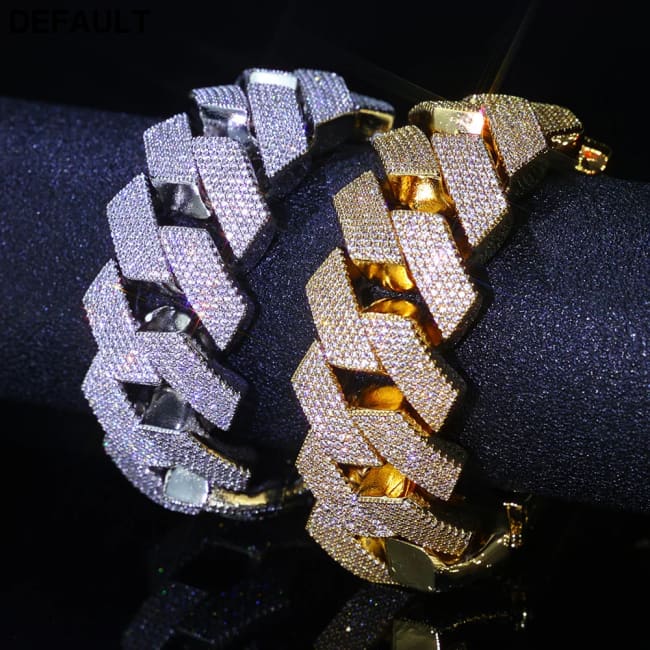 Mens Cuban Link Chain Bracelet Gold Plated Bling Miami Prong Set Diamond for Men 25MM Iced Out Hip Hop Jewelry Bracelets